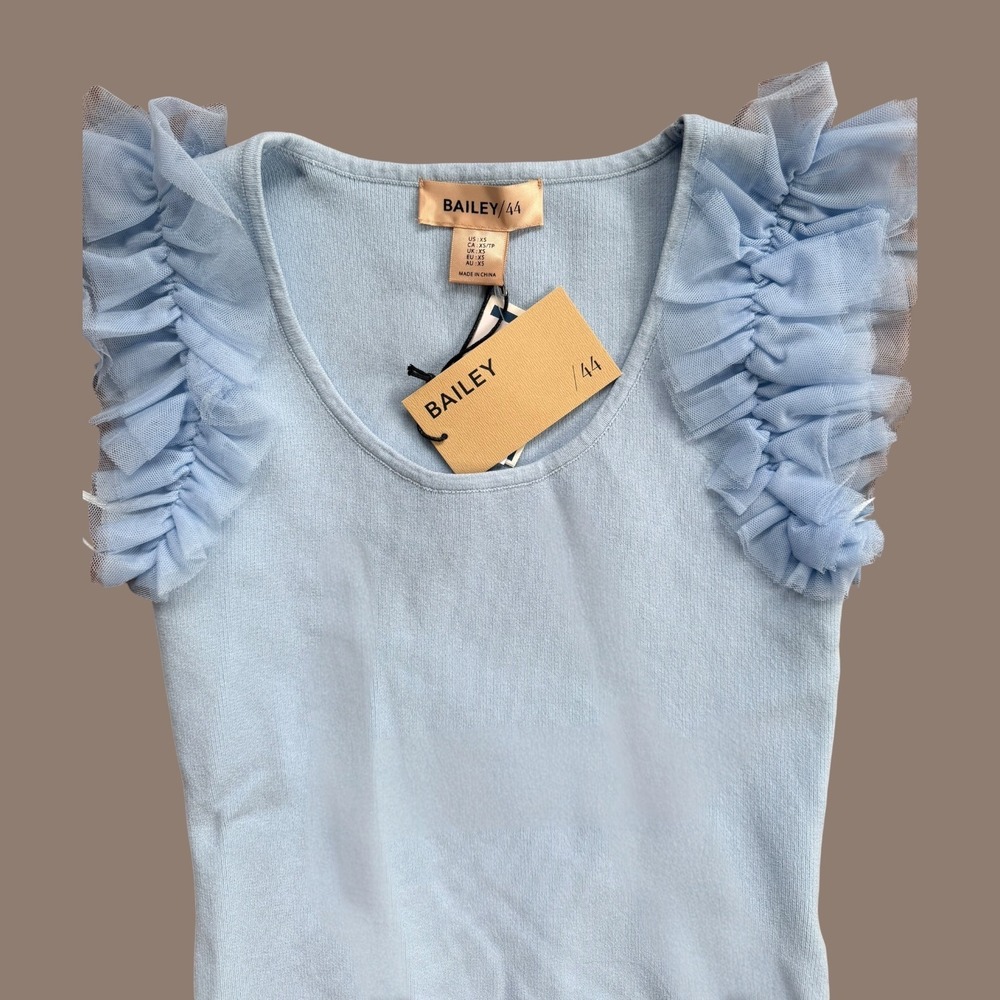 NWT Bailey 44 Light Blue Ruffle Sleeve Top (size XS) - Picture 2 of 3